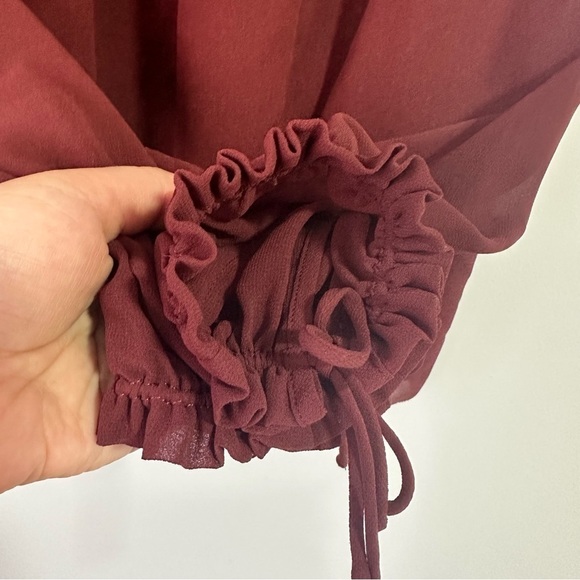 Aritzia Wilfred Deep Burgundy Lourdes Ruffled Crew Neck Blouse Size S - Picture 10 of 13